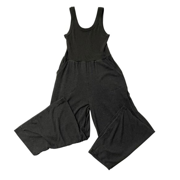 prAna Hemp Blend Wide Leg Sleeveless Jumpsuit Charcoal Gray size Medium - Picture 1 of 8